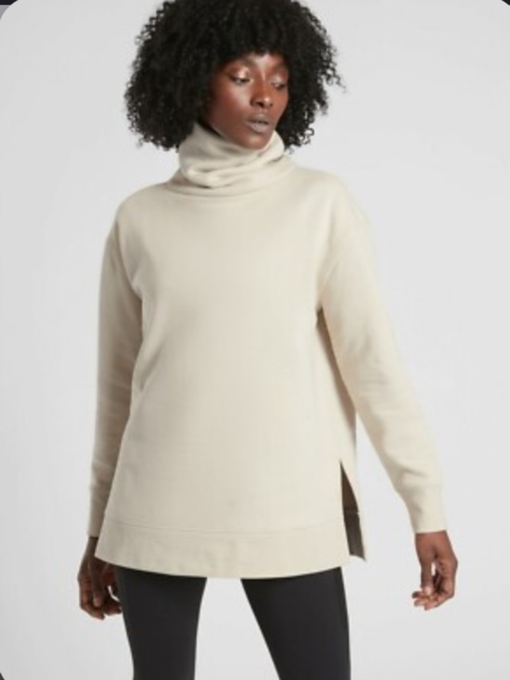Athleta 24/7 Funnel Neck Pullover Cream Organic Cotton Size XXS Athleisure